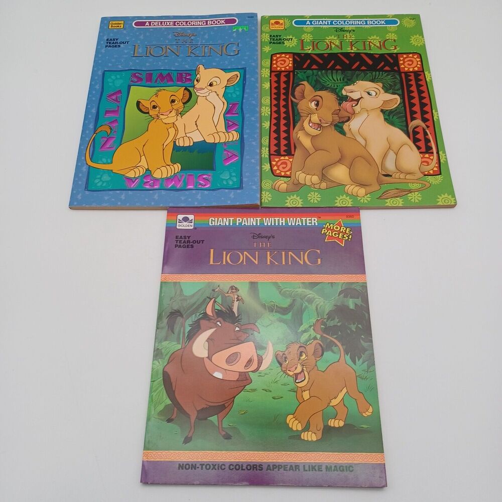 Vtg Golden Book Disney's Lion King Giant Coloring Book Paint With Water Lot Of 3